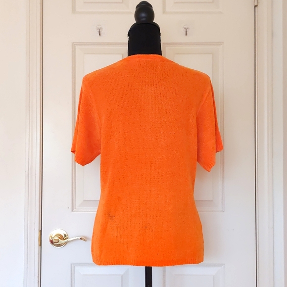 Uniform JohnPaulRichard Rayon and Acrylic Flame Orange Short Sleeve Sweater. - Picture 2 of 4